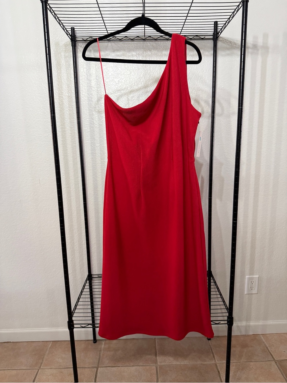 Socialite Red One-Shoulder Slip Midi Dress